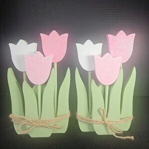 Hobby Lobby Wood Tulip Bundle Two Piece Set Pink And White Glitter Tulips